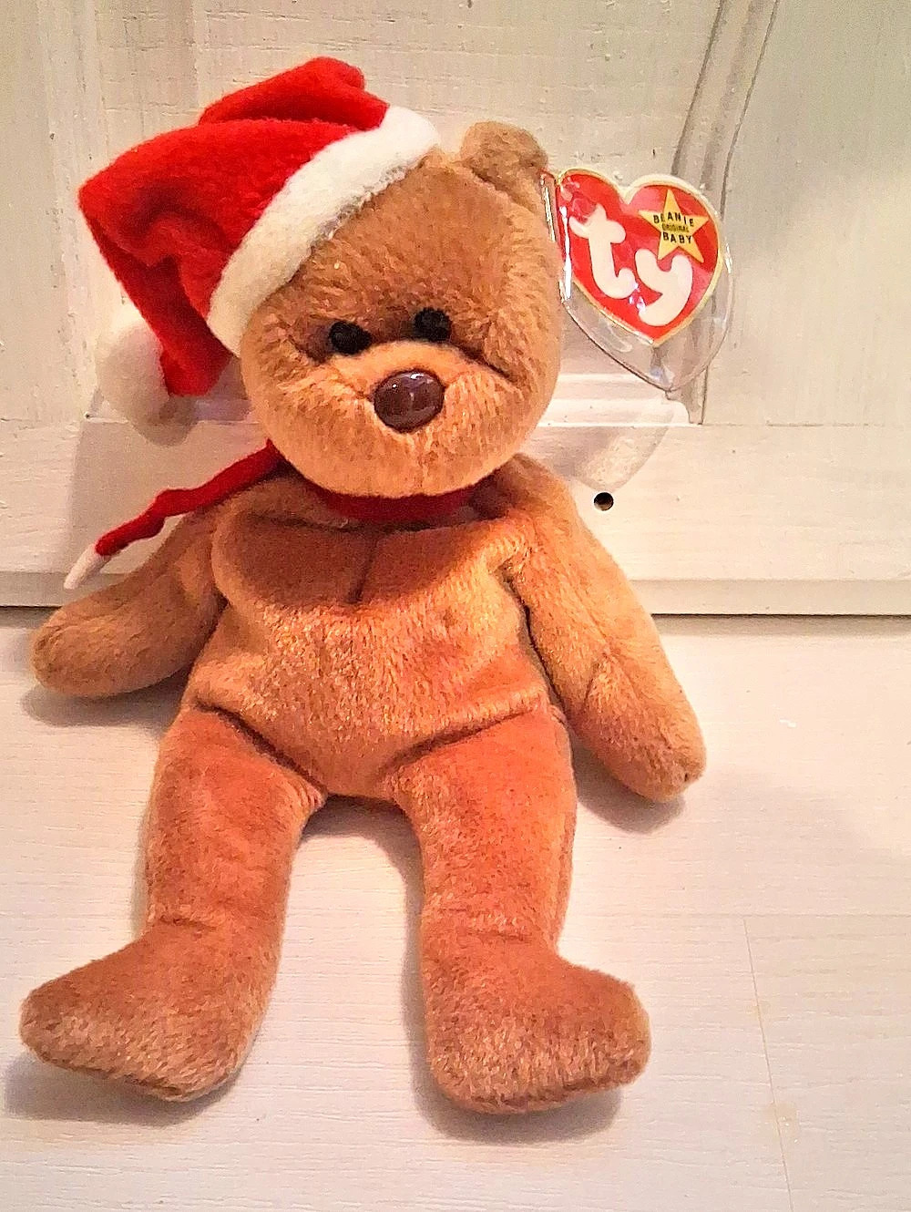 Ty 1997 Holiday Teddy Beanie Baby Bear Brown & Red